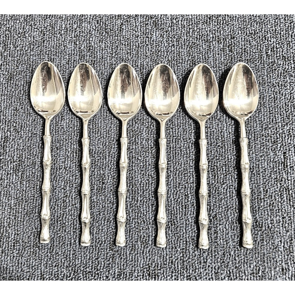 Oxford Hall JADE Teaspoons 6.5" Textured Bamboo Cane Stainless Flatware Set Of 6